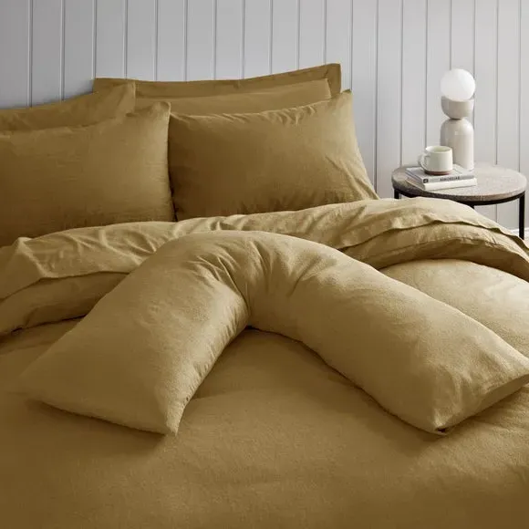 V-Shape Pillowcase - Gold, Brushed Cotton by Dunelm, image 2