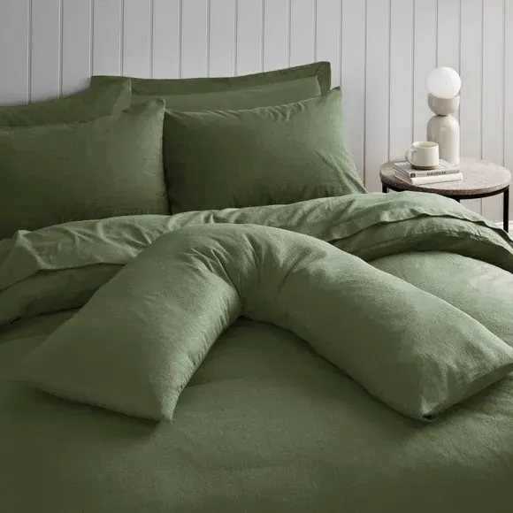 V-Shape Pillowcase - Olive Green, Brushed Cotton by Dunelm, alternate view