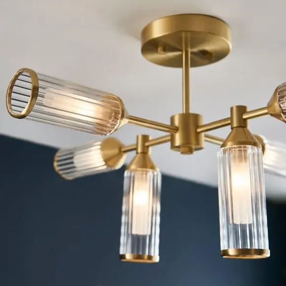 Bailey Art Deco 6-Light Semi Flush Ceiling Light - Gold, Steel & Glass alternate view