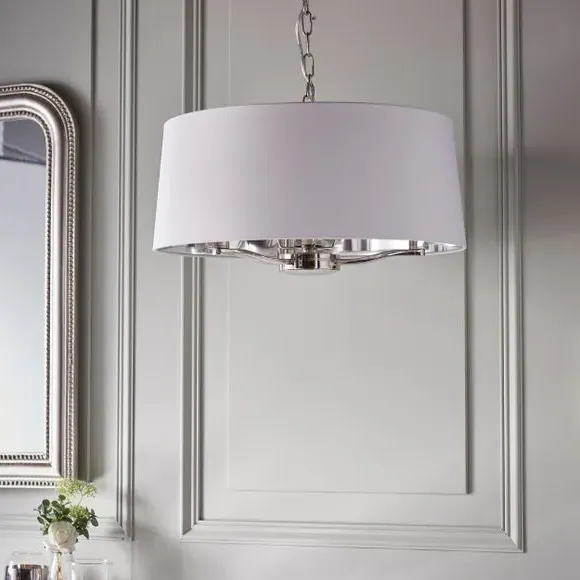Elijah 3-Light Pendant Light - Nickel, Faux Silk alternate view