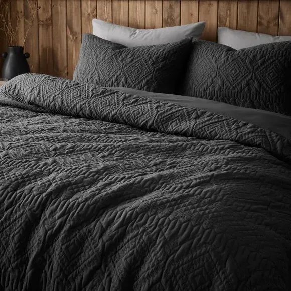 Walker Duvet Cover & Pillowcase Set - Charcoal Grey, Microfibre alternate view