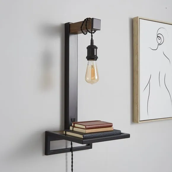 Fulton Plug-In Wall Light with Shelf - Pine Brown alternate view