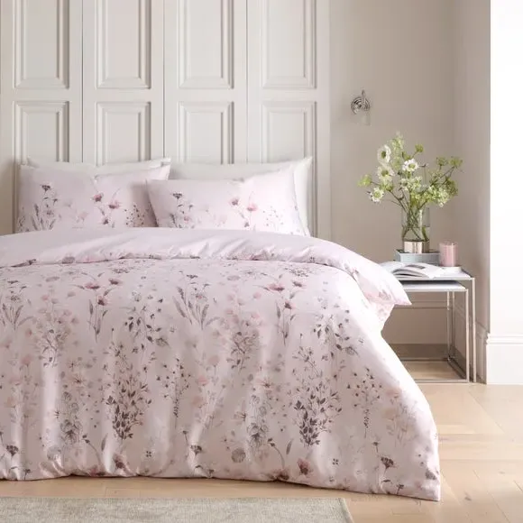 Watercolour Floral Reversible Duvet Cover & Pillowcase Set - Blush Pink, Matte Satin product