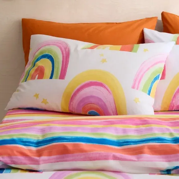 Watercolour Rainbow Reversible Duvet Cover Set - Multicolor, Cotton alternate view