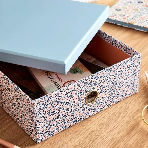 A4 Storage Box with Lid - Multicolor, Floral alternate view