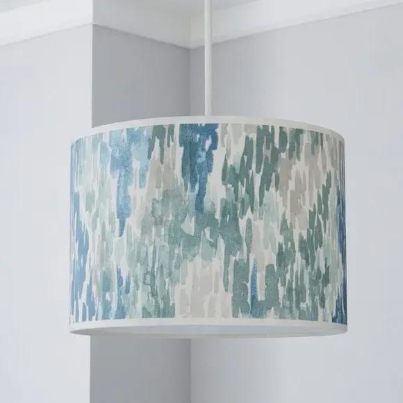 Wave Cylindrical Lamp Shade - Blue, Fabric by Dunelm, alternate view