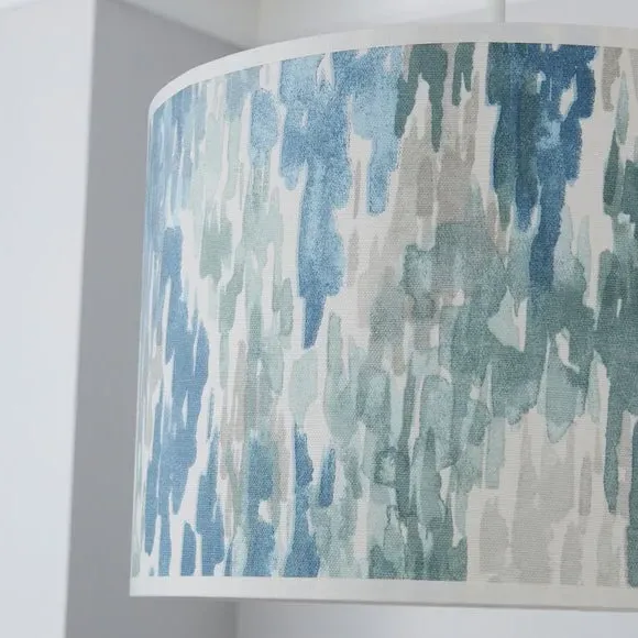 Wave Cylindrical Lamp Shade - Blue, Fabric by Dunelm, image 3