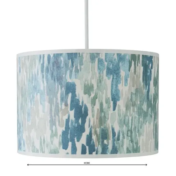 Wave Cylindrical Lamp Shade - Blue, Fabric by Dunelm, image 4