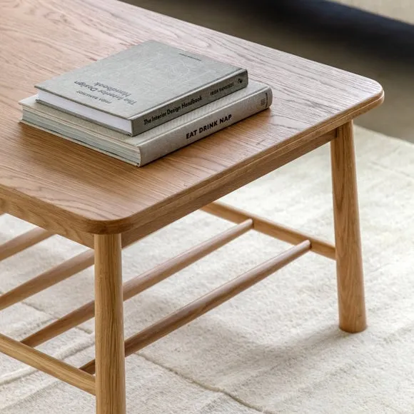 Waverly Coffee Table with Open Shelf - Natural, Oak Wood alternate view
