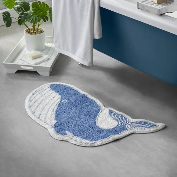 Webster Whale Shaped Bath Mat - Blue, Cotton product