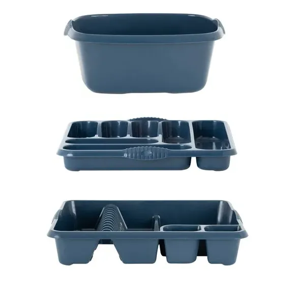3-Piece Kitchen Set with Drainer - Navy, Plastic alternate view