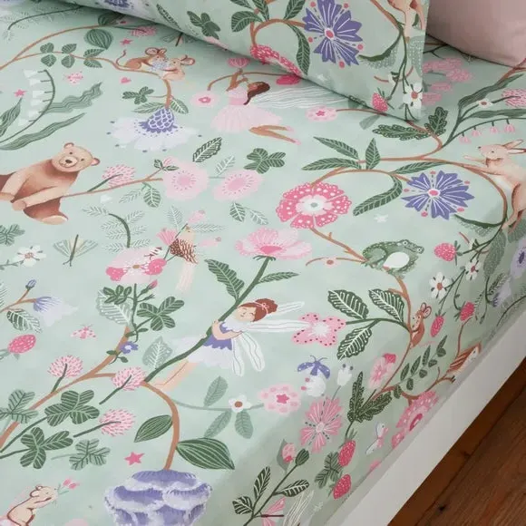 Whimsical Woods Set of 2 Fitted Bed Sheets - Pastel Green, Cotton product