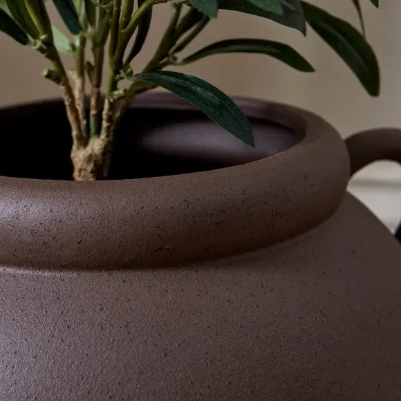 Wide Stoneware Vase with Handles - Bitter Chocolate Brown alternate view
