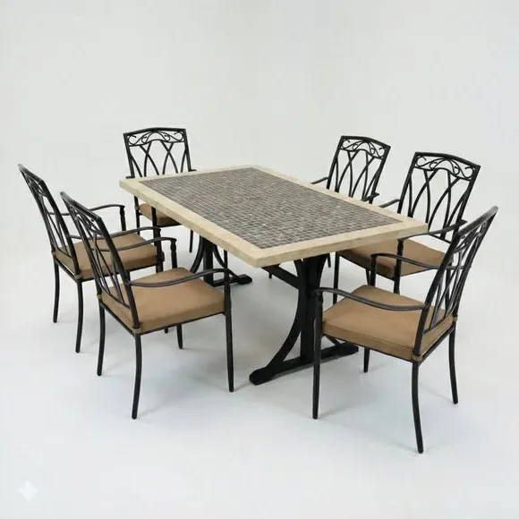 7-Piece Dining Set with Mosaic Top - Natural Stone alternate view