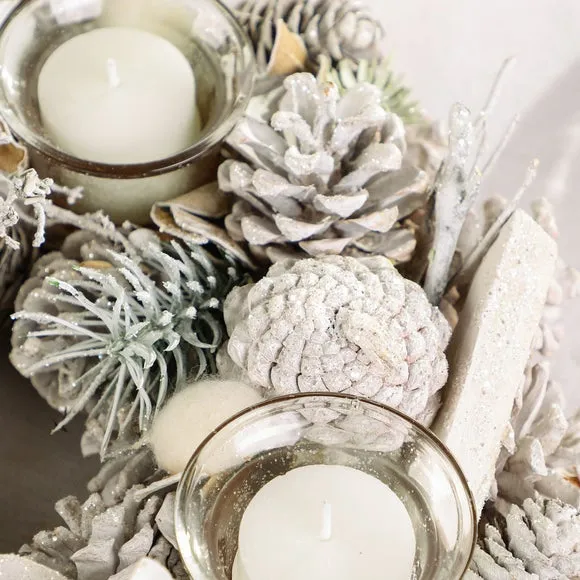 Candle Holder Wreath with Foliage - White alternate view
