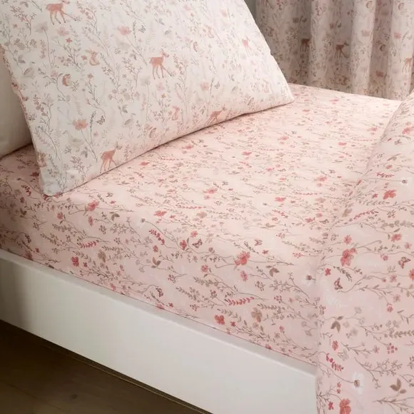 Woodland Floral Set of 2 Fitted Sheets - Pale Pink, Cotton alternate view