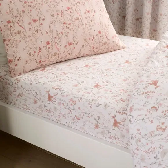 Woodland Floral Set of 2 Fitted Sheets - Pale Pink, Cotton product