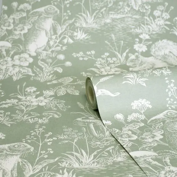 Woodland Wallpaper with Matte Finish - Sage alternate view