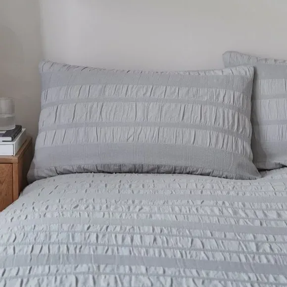 Woven Brixham Seersucker Duvet Cover & Pillowcase Set - Silver, Cotton alternate view