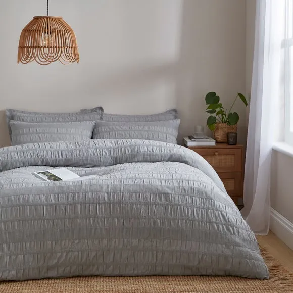 Woven Brixham Seersucker Duvet Cover & Pillowcase Set - Silver, Cotton product