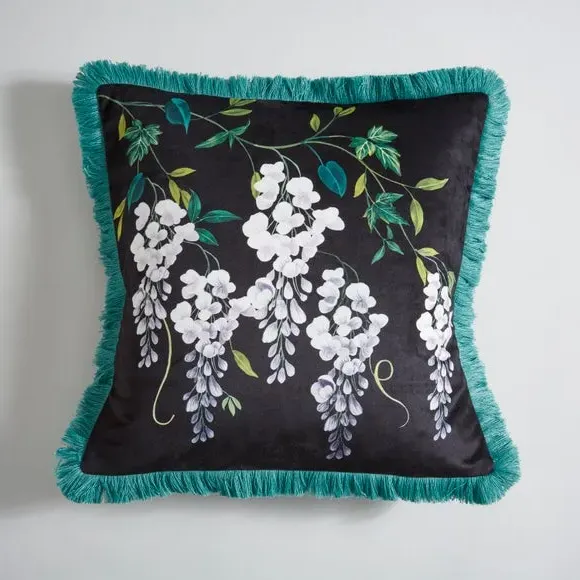 Square Cushion Floral Print - Multicolor, Velour alternate view