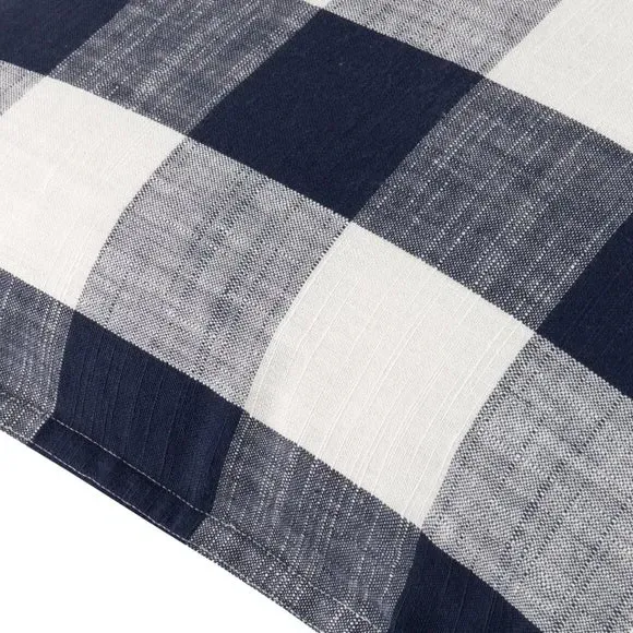 Square Cushion Cover Check Design - Navy Blue, Cotton alternate view