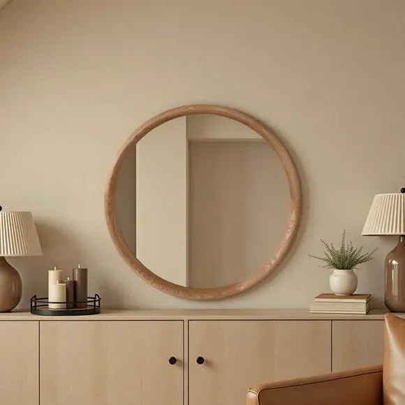 Yearn Round Wall Mirror - Natural, Solid Oak alternate view