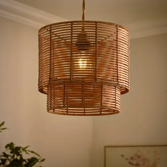 Zaira Two-Tier Pendant Shade - Walnut, Rattan & Iron alternate view
