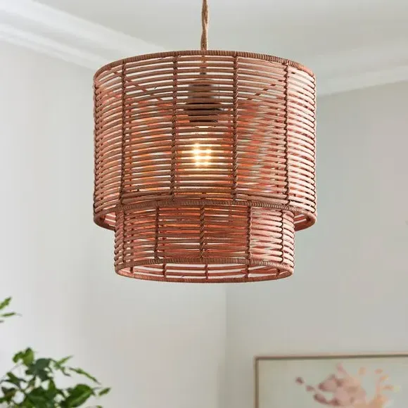 Zaira Two-Tier Pendant Shade - Walnut, Rattan & Iron product