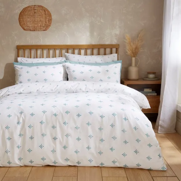 Zarah Motif Duvet Cover & Pillowcase Set - Teal Blue, Cotton product