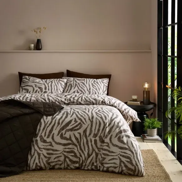 Zebra Print Duvet Cover & Pillowcase Set - Charcoal Grey, Cotton Sateen alternate view
