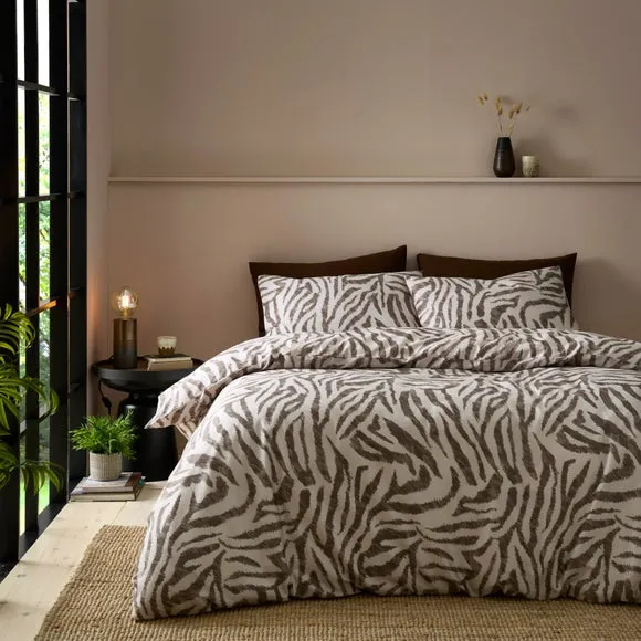 Zebra Print Duvet Cover & Pillowcase Set - Charcoal Grey, Cotton Sateen product