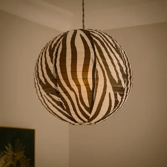 Zebra Print Round Pendant Shade - Black/White, Paper alternate view