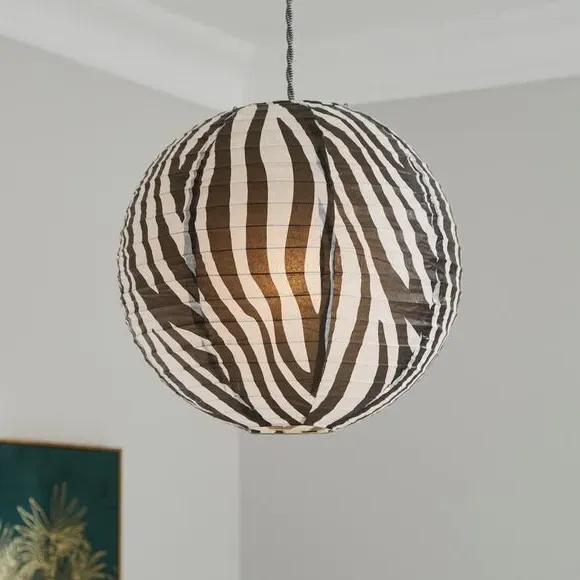 Zebra Print Round Pendant Shade - Black/White, Paper product