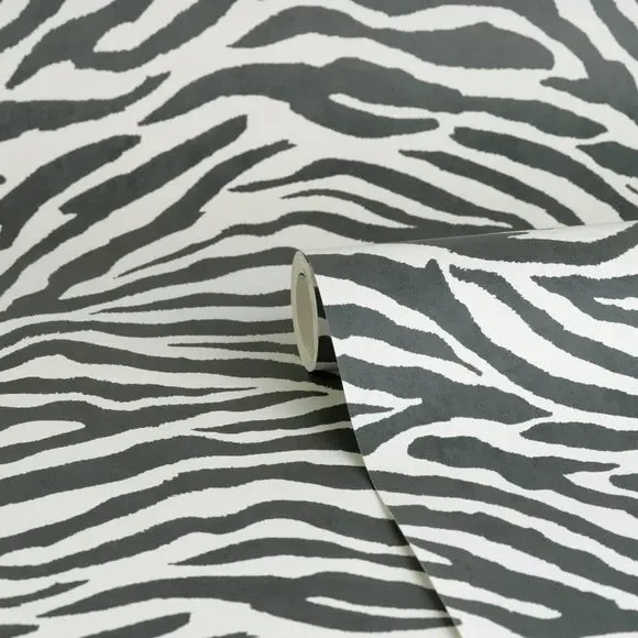 Zebra Pattern Wallpaper - Black alternate view