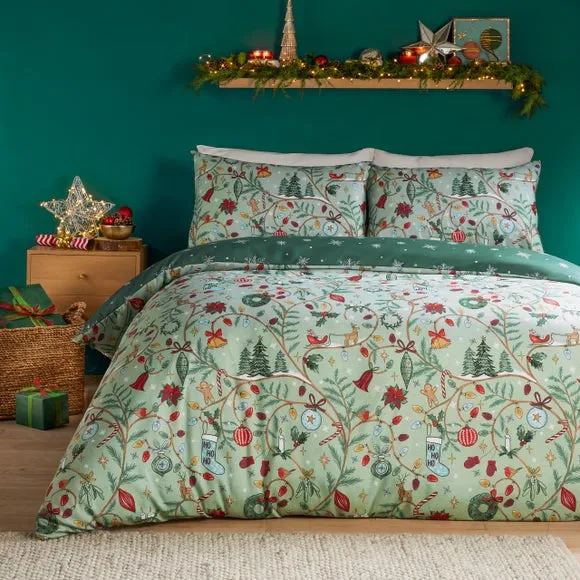 Noelle Reversible Duvet Cover and Pillowcase Set - Green, Polyester product