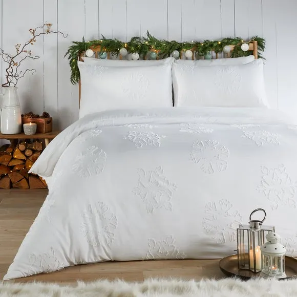 Snow Crystal Duvet Cover and Pillowcase Set - White, Polyester product