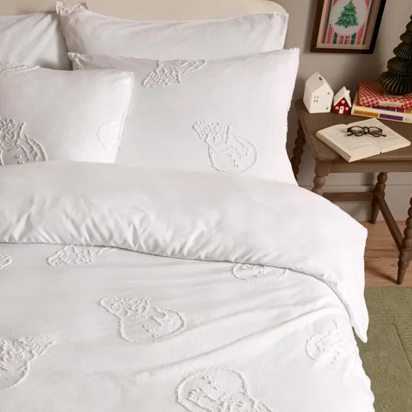 Snowmen Tufted Duvet Cover & Pillowcase Set - White product