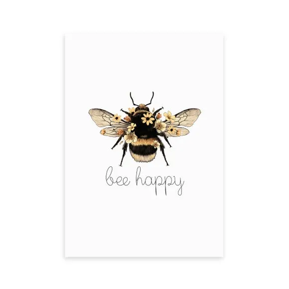 Bee Happy Wall Print - Natural alternate view