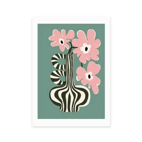 Floral Stripe Wall Print - Green alternate view