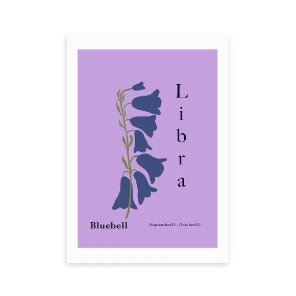 Libra Art Print with Bluebells - Purple alternate view