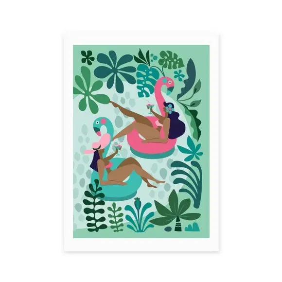 Portrait Art Print Summer Girls - Green alternate view