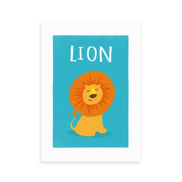 Portrait Lion Print - Blue, Archival Paper alternate view