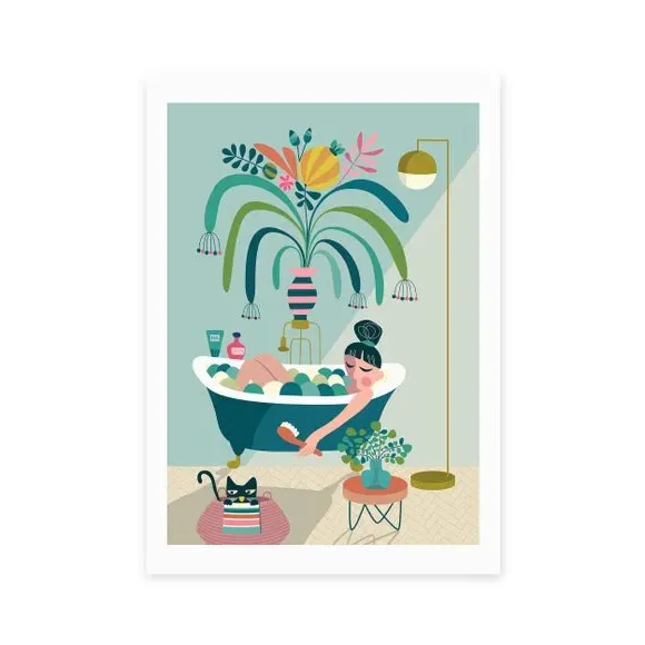 Portrait Wall Print with Bath Theme - Green alternate view