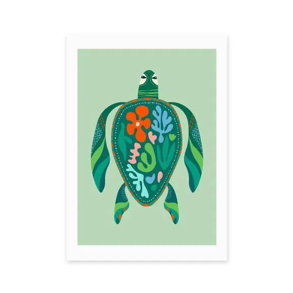 Sea Turtle Wall Print - Green alternate view