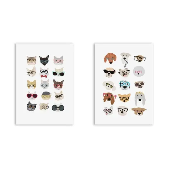 Set of 2 Wall Prints Cats & Dogs - Multicolor alternate view