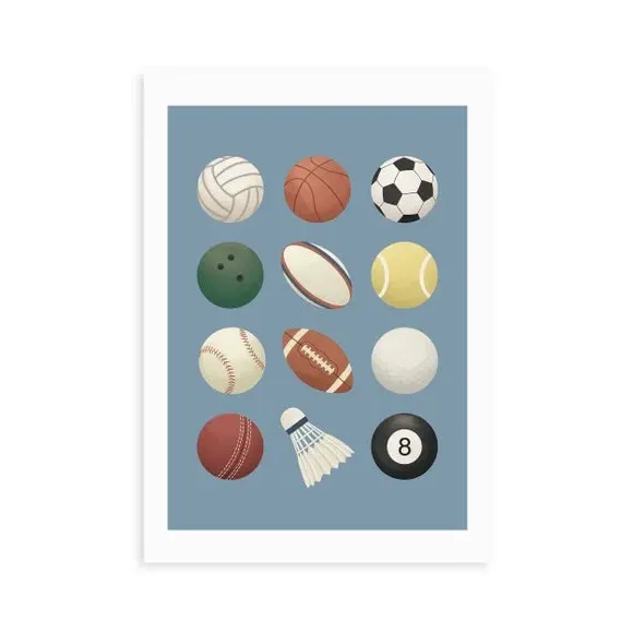 Sports Balls Wall Print - Blue, Archival Paper alternate view