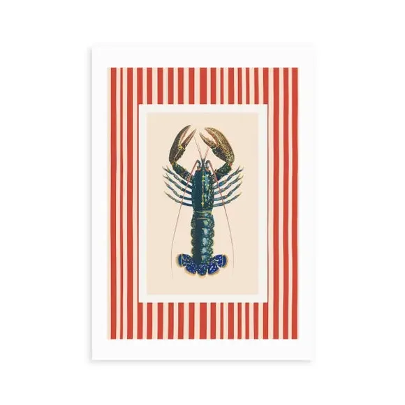 Stripy Lobster Wall Print - Red, Paper alternate view