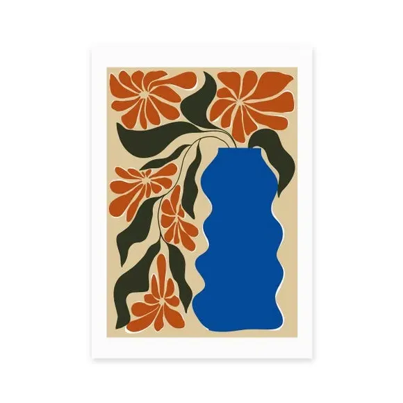 Tropical Flower Pot Art Print - Blue alternate view