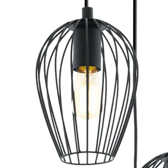 Newtown Vintage Caged 3-Light Cluster Ceiling Pendant - Black product